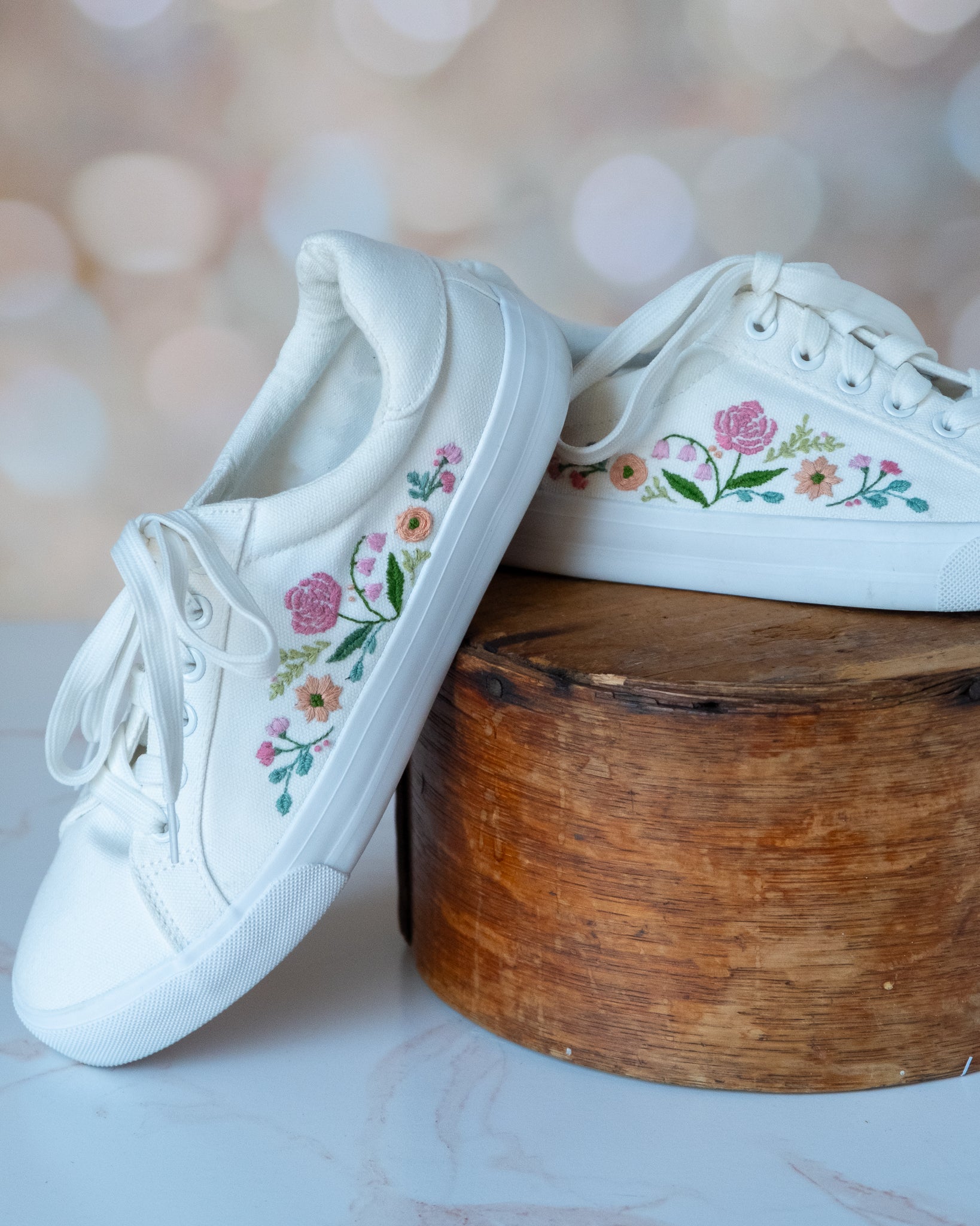 Embroidery Kit designed by Deb Strain, to add embroidered flowers to any pair of canvas sneakers.
